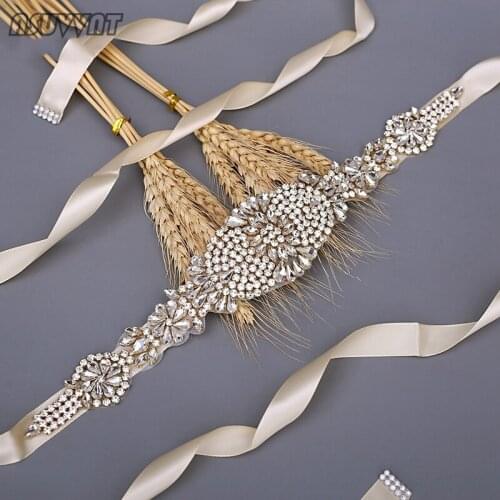 Trendy Belt Wedding Bridal Belt Gold Diamond Belt Rhinestone Belt Bride Waistband Dress Satin Ribbon Bling Belt For Women Dress