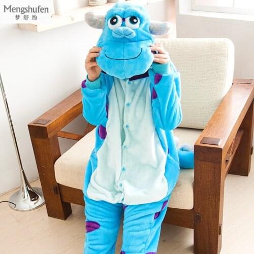 Cartoon Pijama Cosplay Sullivan Home Clothes Flannel Warm Animal Pajamas One Piece For Adults Onesie Couple Pajama Sets