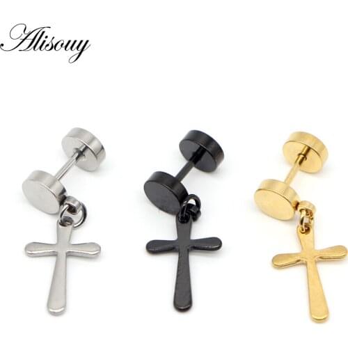 316L Stainless Steel Earrings Double Sided Round Bolt Stud Earrings For Men Women Punk Gothic Barbell Black Earrings Female Male