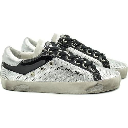 CANGMA Luxury Brand Italy Designer Original Men Sneakers Casual Silver Black Basse Patent Leather Shoe Male