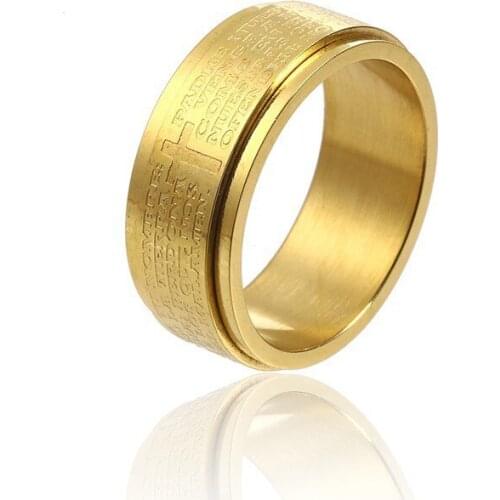 RIR Mens Prayer Religious Gold Rings In Stainless Steel 3 Colors Men Cross Finge Ring Jewelry Scripture Engraved US Size #7- #11