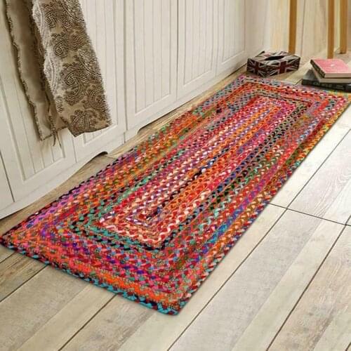 Rug Natural Jute and Cotton Hand Braided Style Outdoor Classic Jute Rugs Handmade Carpets for Bed Room