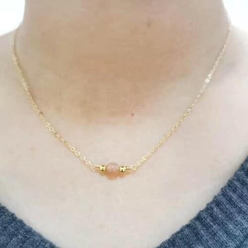 Delicate Natural Stone Necklace Real Sunstone 14K Gold Fillled Neck Chains Choker Women Necklace Collier Femme Collar Mujer