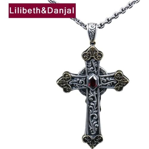 Cross Virgin Mary Necklace Pendant Pure 925 Sterling Silver Inlaid Red Zircon Vintage Fine Jewelry Gifts For Women Men 2021 P22
