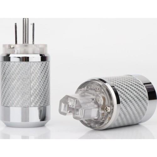 Pair WCF2-TR US Version Carbon Fiber Rhodium IEC15A AC Plug Mains Connector Power Plug