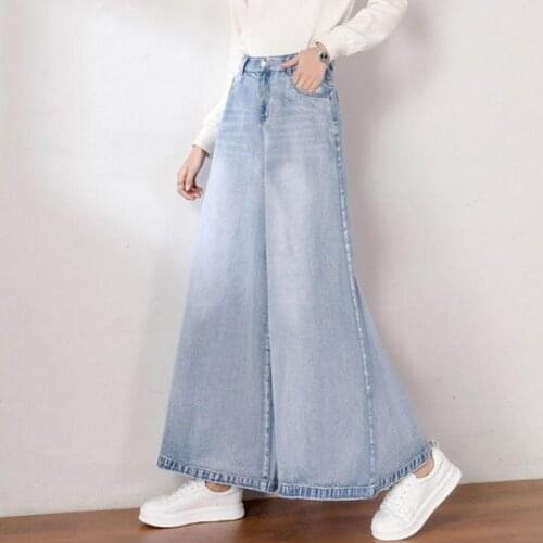 Casual Ankle-Length Vintage Jeans Plus Size Spring Summer New Korea Fashion Women High Waist Denim Wide Leg Pants Loose