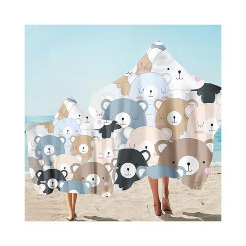 Cartoon Animals Print Microfiber Beach Poncho Towel Wearable Quick Drying Bath CapeTowels For Adult Kids Bathrobe Hooded Blanket
