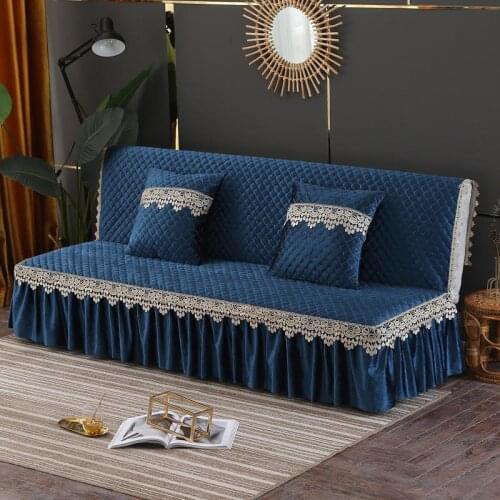 Luxury Lace with Skirt No Handrails Sofa Cover Thick Armless Futon Slipcover 3 Seater Folding Sofa Bed Cover Larger Couch Cover