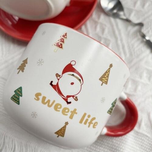 Christmas Gift 301-400ml Santa Claus Elk Ceramic Coffee Cup and Saucer Set Cartoon Cute Mug Coffee Cup Milk Cup Water Cup
