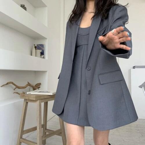 Spring fashion Korea womens blazer suit casual solid color big loose oversize jacket