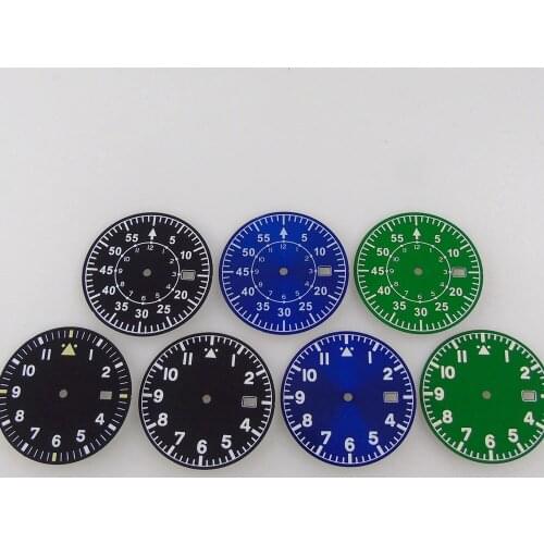 Sterile 33.6mm Nologo Green Luminous Blue/Black Automatic Watch Dial Hand Set fit NH35A Movement