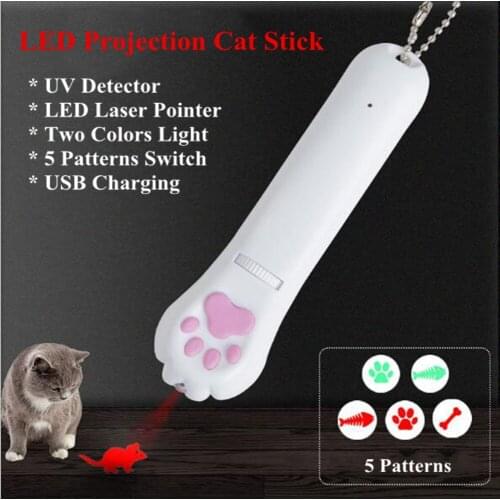 LED Funny Cat Projection Lamp Funny Kitty Stick Toy Multi-pattern Multi-function UV Violet Inspection Lamp USB Rechargeable