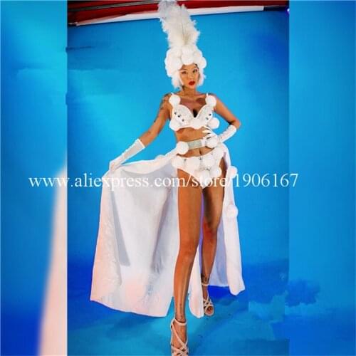 Led Light White Sexy Lady Party Dress Stage Performance Luminous Clothes Bar Nightclub Catwalk Show Lighting Bikini Suit Hat