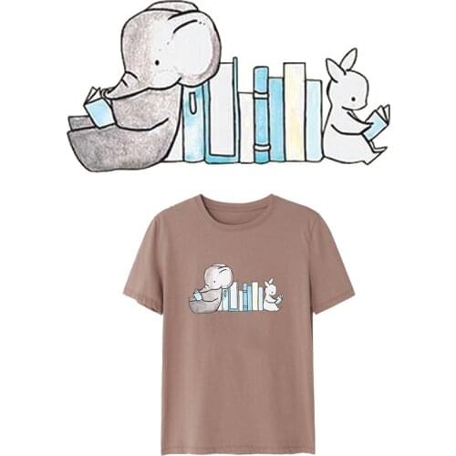 Reading Elephant Iron On Transfer For Clothes Patch Stripes DIY Vinyl Heat Thermal Transfer Iron On Patches On Clothes Stickers