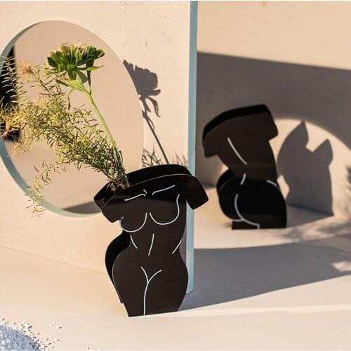 Human Body Art Vase Black White Lines Art Vase Acrylic Ornaments Minimalism Home Office Decoration INS Style Photo Props