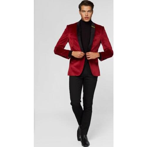 Velet Wine Red Custom Mens Suit Jacket Streetwear Skinny Fashion Thick Design Cocktail Party Wedding Groom Best Male Suit