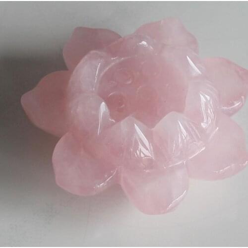 Hand Carved crystal Gemstone Rose Quartz Lotus Flower Home Decor