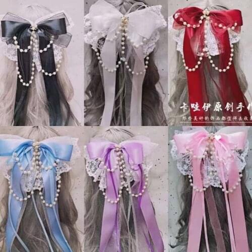 Japanese Lolita Ribbon Ancient Style Super Fairy Big Lace Barrettes Sweet Princess Fan Back Head Spring Clip