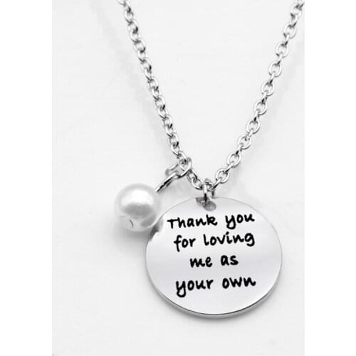 Ufine jewelry teachers gift pendant white pearl Thank you for loving me as your own stainless steel customed necklace N4230