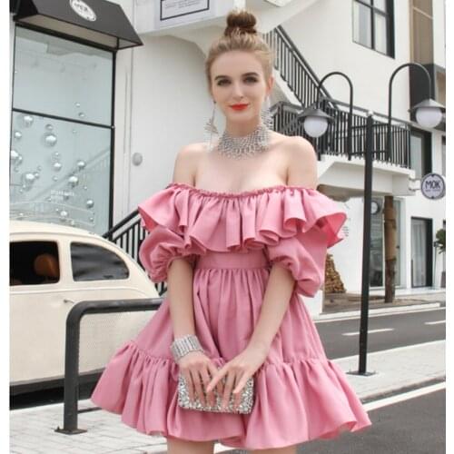 2021 Summer Autumn Vestidos Women Cute Sweet Sexy Off Shoulder Elegant Dinner Ruffle Princess Red Min Ball Party Dress XS-2XL