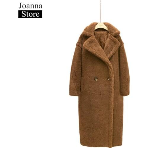 Winter Women Faux Fur Long Warm Lapel Coat Fake Fur Teddy Bear Black Thick Furry Jacket Plus Size Ladies Red Fluffy Fur Jackets