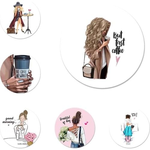 58mm Queen Princess Girl Female boss coffee Icons Pins Badge Decoration Brooches Metal Badges For Backpack Decoration
