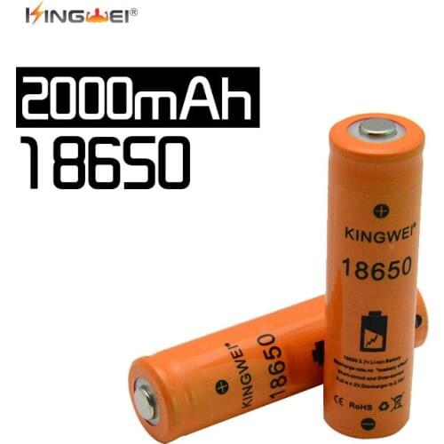 100% Original Orange KingWei 18650 3.7v 2000mah Li-ion Battery Rechargeable Pointed Batteries Head Lamp