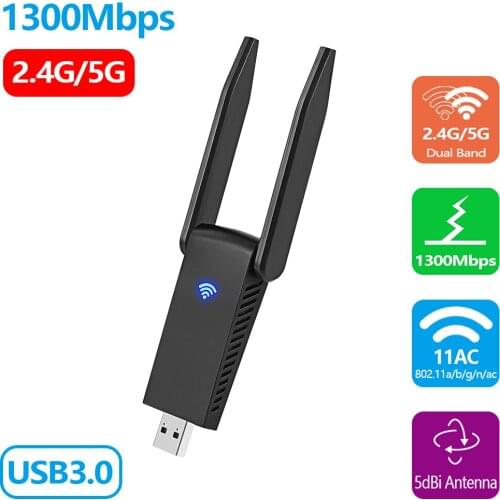 1300Mbps 2.4G 5G Dual Band USB3.0 11ac Wireless Wifi Dongle 1200Mbps Driver-Free Computer USB Wifi Receiver Adapter 802.11AC