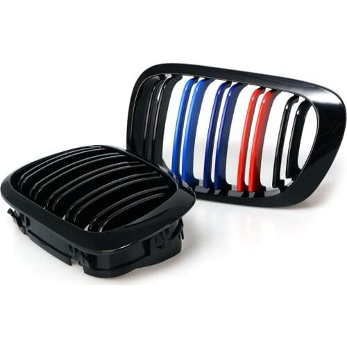 2pcs For BMW E46 2 Door 3 Series 1998-2002 Front Wide Kidney M-Tri Gloss Black Kidney Grille Bumper Dual Slat Hot Sale