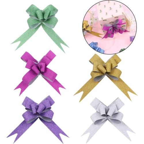 50pcs Glitter Pull Bows Gift Knot Ribbons String Bows for Gift Wrapping Flower Basket Wedding Decoration