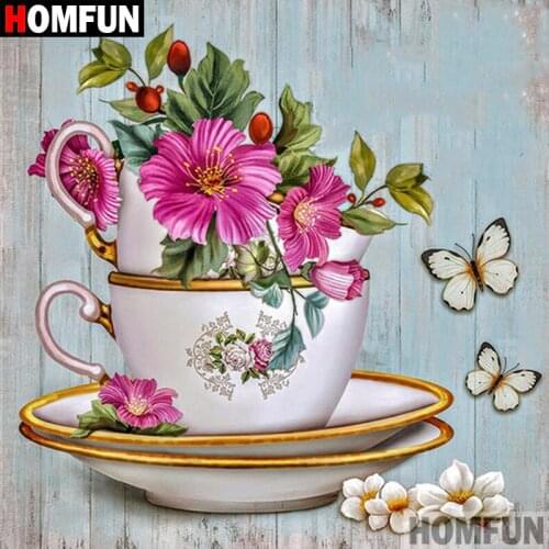 HOMFUN Full Square/Round Drill 5D DIY Diamond Painting "Teacup flowers" 3D Embroidery Cross Stitch 5D Home Decor A07583