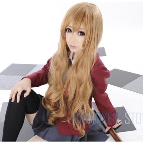 Biamoxer 80cm TIGER DRAGON Toradora! Aisaka Taiga Linen Brown Wavy Heat Resistant Cosplay Wigs Long Hair Wig Cosplay Hairpiece