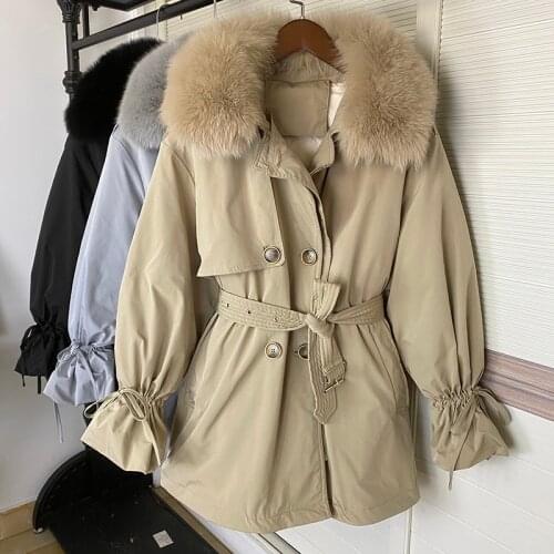 Big Real Fox Fur Collar 2020 New Down Parka Winter Jacket Women 90% White Duck Down Jacket Thick Hooded Belt Female Snow Outwear