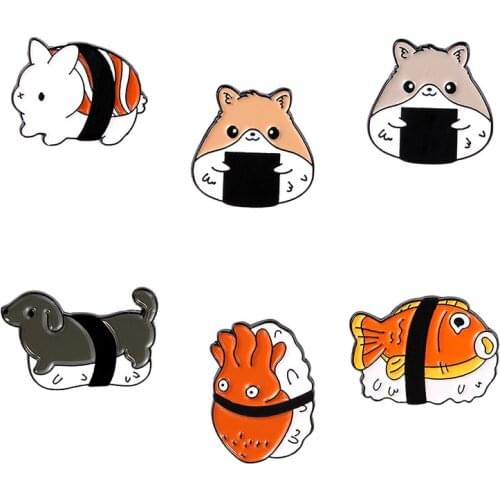 Dog And Octopus Cartoons Sushi Shape Lapel Pins Fashion Enamel Badges Cute Women Anime Brooches On Clothes Hijab Pins Brooch