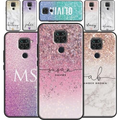 Personalised Initials Glitter Name Case For Redmi Note 10 7 8 9 Pro Funda For Redmi Note 9S 8T Coque For Redmi 9 A 9C 9T K40
