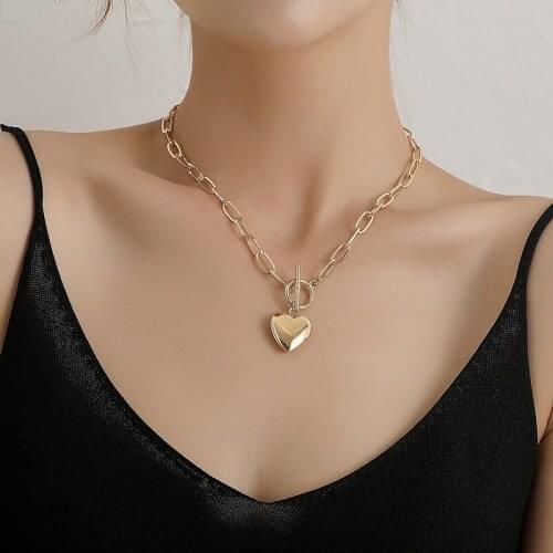 Rock Choker Heart Necklace Layered Chain On The Neck With Lock Punk Jewelry Key Padlock Pendant Necklace For Women Gift