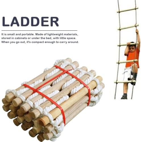 3M 5M Wooden Rungs Rope Ladder Outdoor Tent Rope Soft Steps Round Nylon Soft Escape Ladder Escape Fire Home Lifeline Climbing