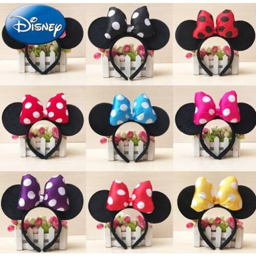 Disney High Quality Mickey Minnie Shiny Hairband Black Mouse Ears Headbands Headdress Women Hair Bows Accessories Birthday Party