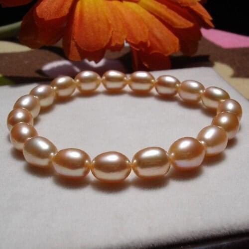 18CM LENGTH! 8-9MM Big Size CHAMPAGNE Color Charm Fresh Water Pearl Bracelet ELASTIC Bangle Fashion Jewellery, 30pcs/lot