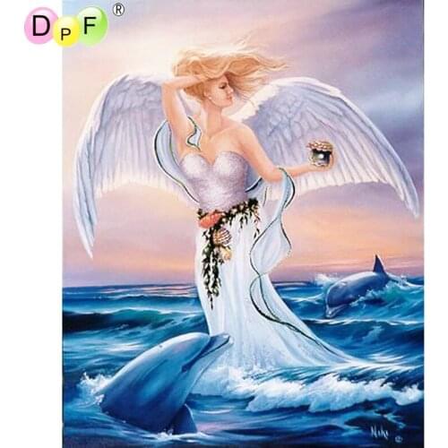 DPF 5D Round full Diamond Embroidery Needlework dolphin angel goddess Diamond painting Cross Stitch diamond Mosaic decor crafts