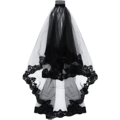 Double Layer Thick Wedding Veil Black Lace Bride Veil Long Wedding Veil for Bride Marriage Wedding Accessories