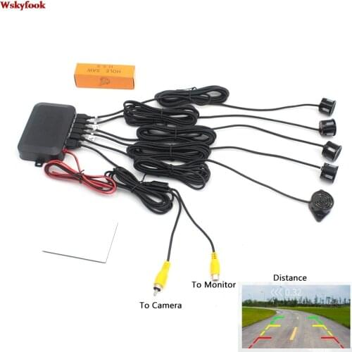 Car Reverse Video Parking Radar 4 Sensor Rear View Backup Security System Sound Buzzer Alert Alarm For Camera Car Monitor