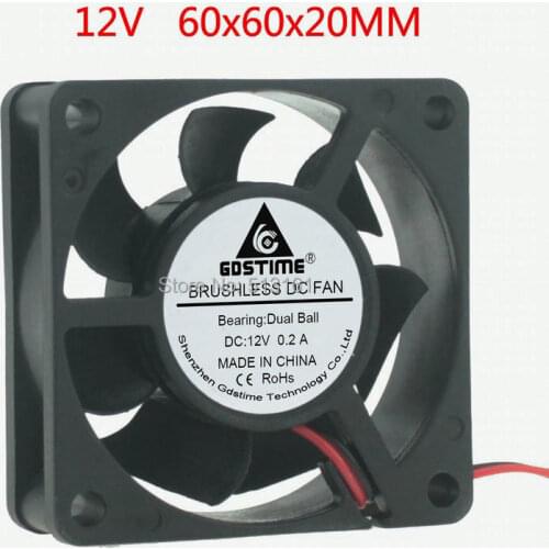 Gdstime 6cm 60x60x20mm Ball Bearing 6020 60mm 12V 2Pin DC Cooling Cooler Fan