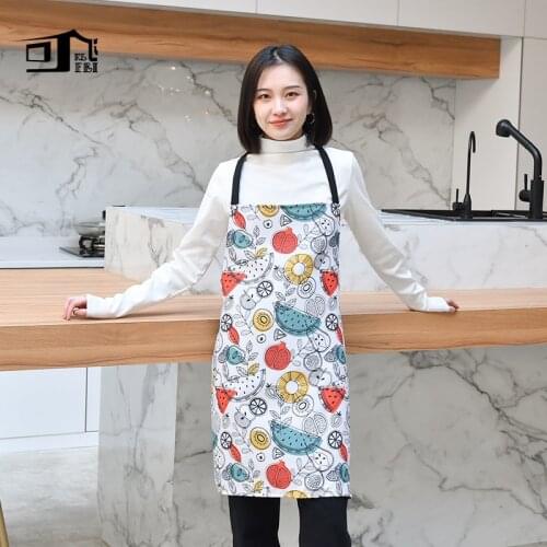 KEFEI Korean Apron for Women Waterproof Aprons Patent Fabric Digital Printing Colorful Cook Apron Gift Colorful Kitchen Apron