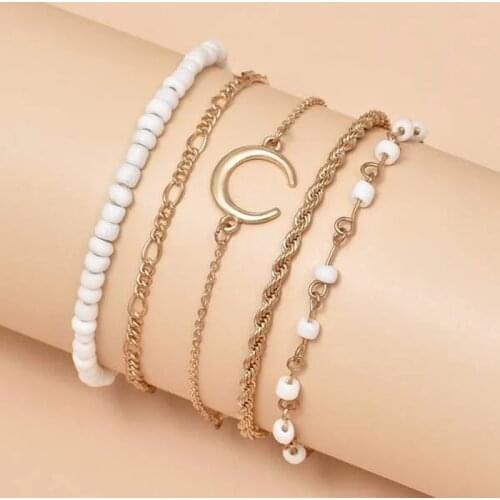 Kirykle 2021 new fashion set Bohemian Gold Moon Chain 5 pieces/SET bracelet for women Multiple layers of hand-beaded set jewelry