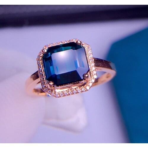 E401 Tourmaline Ring 3.1ct Fine Jewelry 18K Gold Natural Blue Tourmaline Gemstones Diamonds Female Rings for Women Fine Ring