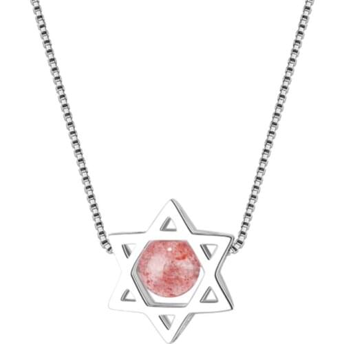 Korean version of simple atmospheric creative temperament two-color hexagonal star female silver plated necklaces SE074