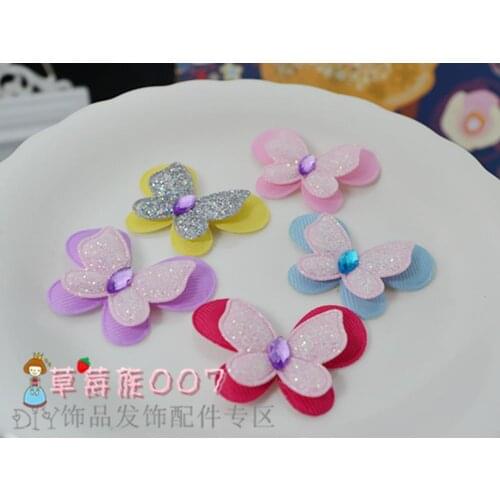Korean Dog hair clip pet accessories glitter double Rhinestone Butterfly dog hair accessories wholesale 50pcs