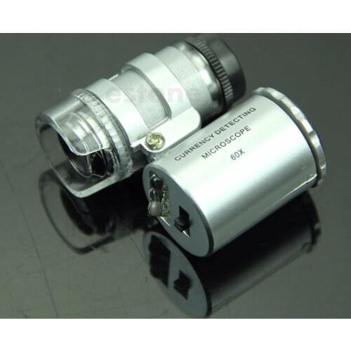 Mini 60X Magnifier Microscope UV Jeweler Loupe currency Detector with LED Light