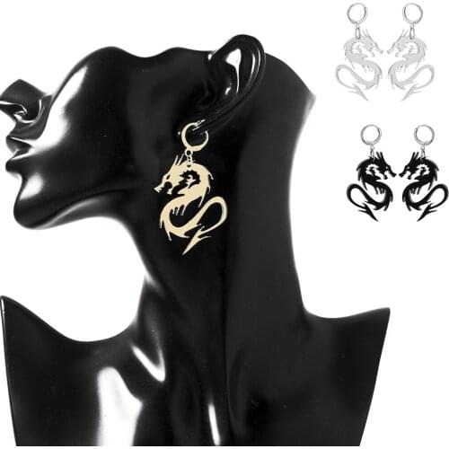 Fashion Chinese Style Metal Arcylic Dragon Earrings Punk Cool Mirror Surface Animal Drop Earrings for Women Jewelry